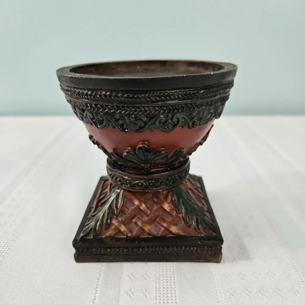 Pillar Candle Pedestals Carved Resin Tropical Bohemian Pineapple Style Set of 2